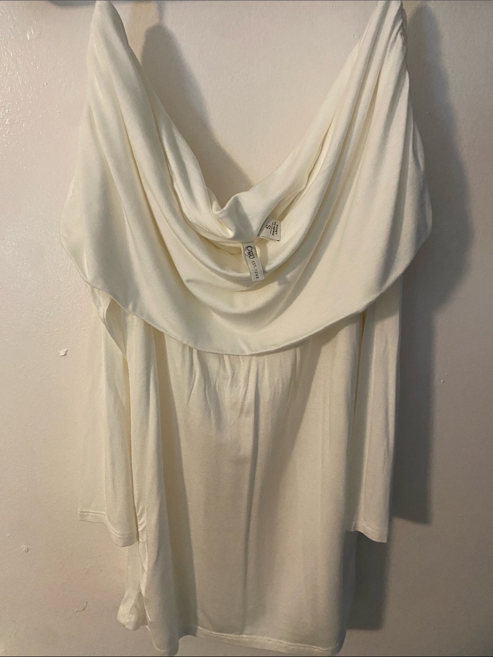 CATOS - Women’s Ivory Draped Cowl Neck Ivory Top Soft Sheer Stretch - Small-M
